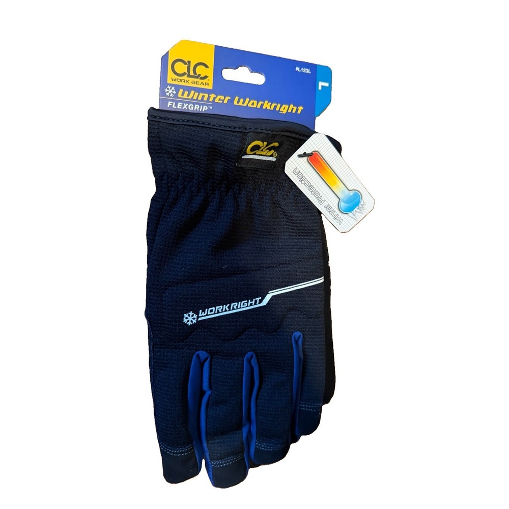 CLC Work Gear L123L Winter WorkRight FlexGrip Work Gloves Large Black Blue NWT